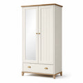 Armadio a due ante in legno e MDF bianco con specchio