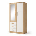 Armadio in Legno con Specchio Rovere e Bianco 2 Ante 3 Cassetti