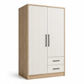 Armadio in Legno MDF Bianco e Rovere con 2 Cassetti