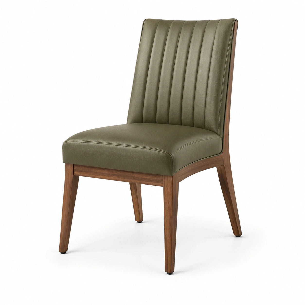 Sedia in pelle sintetica verde con struttura in legno