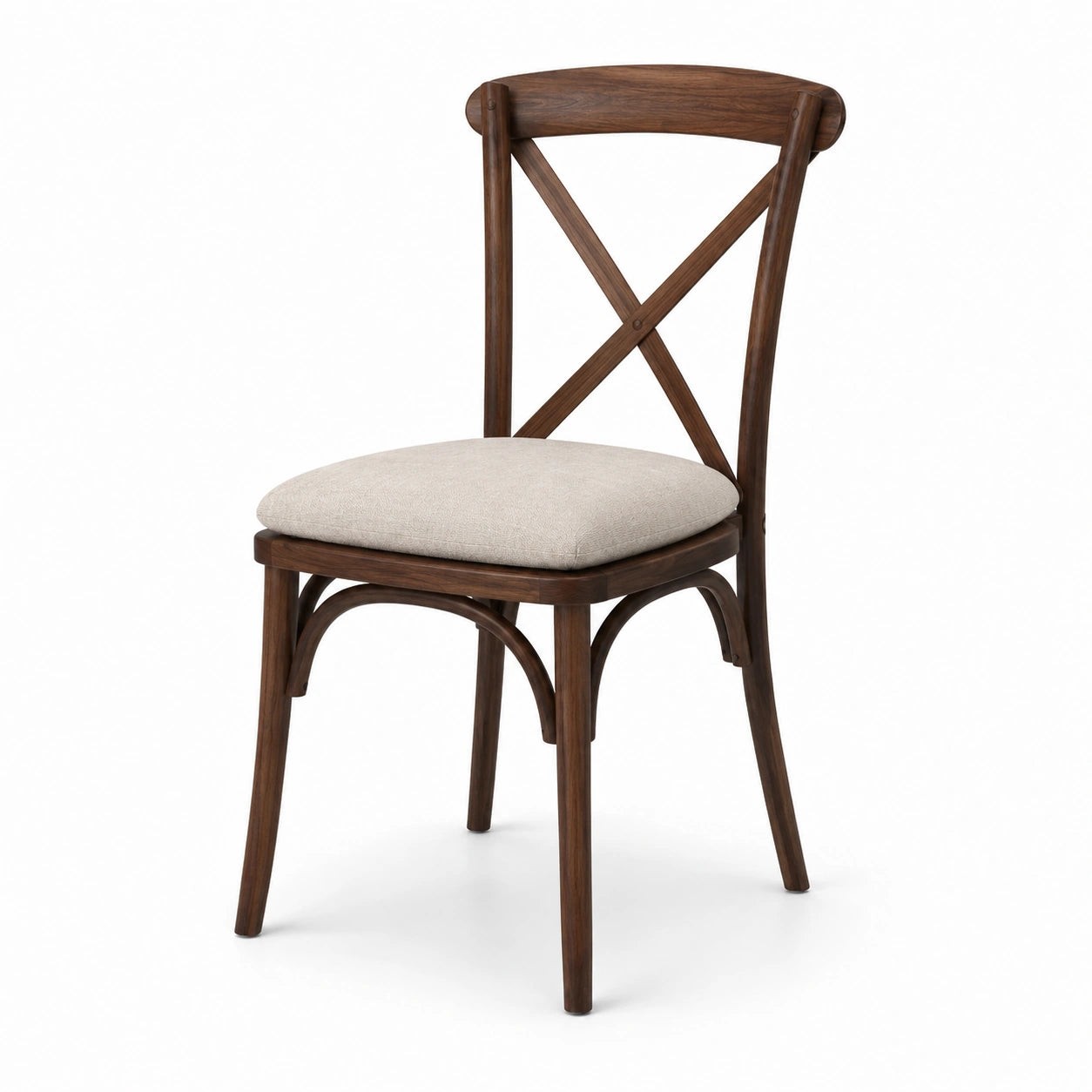 Sedia in legno massello marrone con seduta in poliestere beige