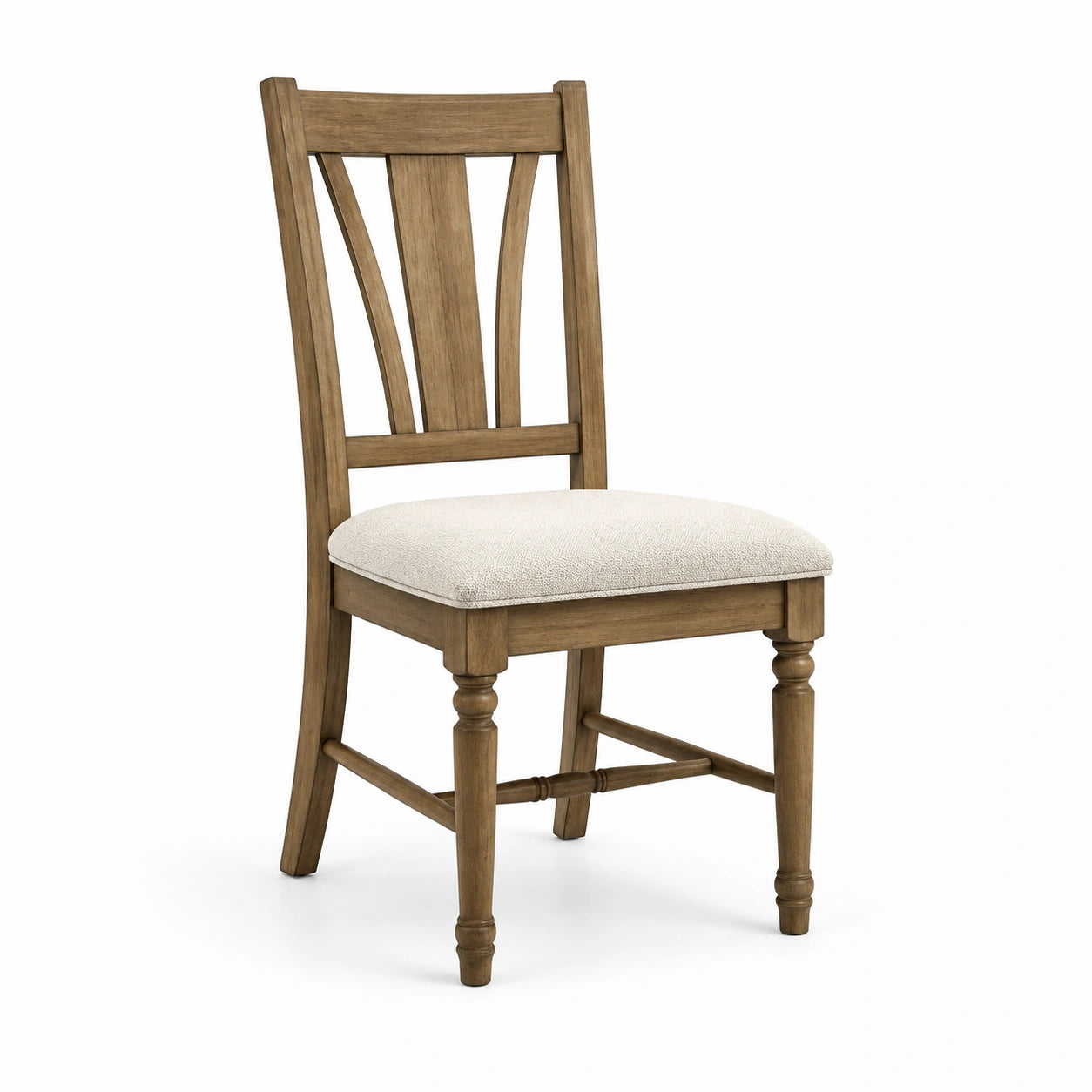 Sedia da pranzo in legno con seduta in tessuto beige