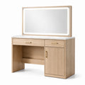 Toeletta in legno chiaro con specchio LED e piano in marmo