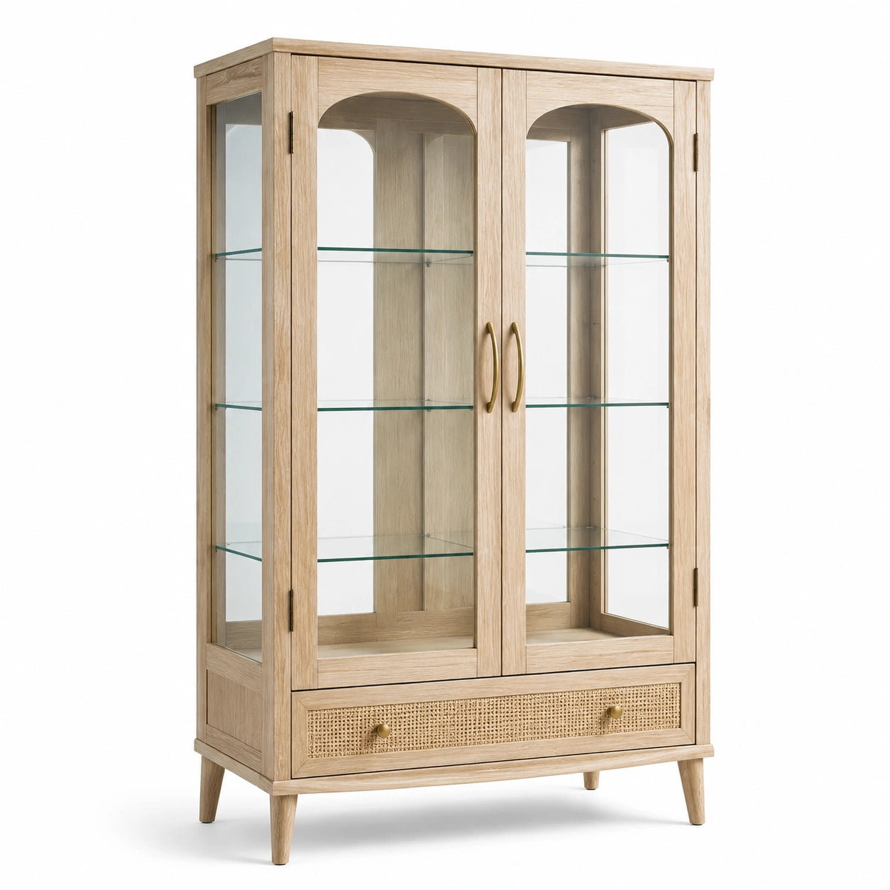 Vetrina in Legno e Vetro Temperato con Cassetto in Rattan