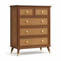 Cassettiera in legno e rattan a cinque cassetti