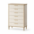 Cassettiera in legno crema con finiture dorate e 5 cassetti