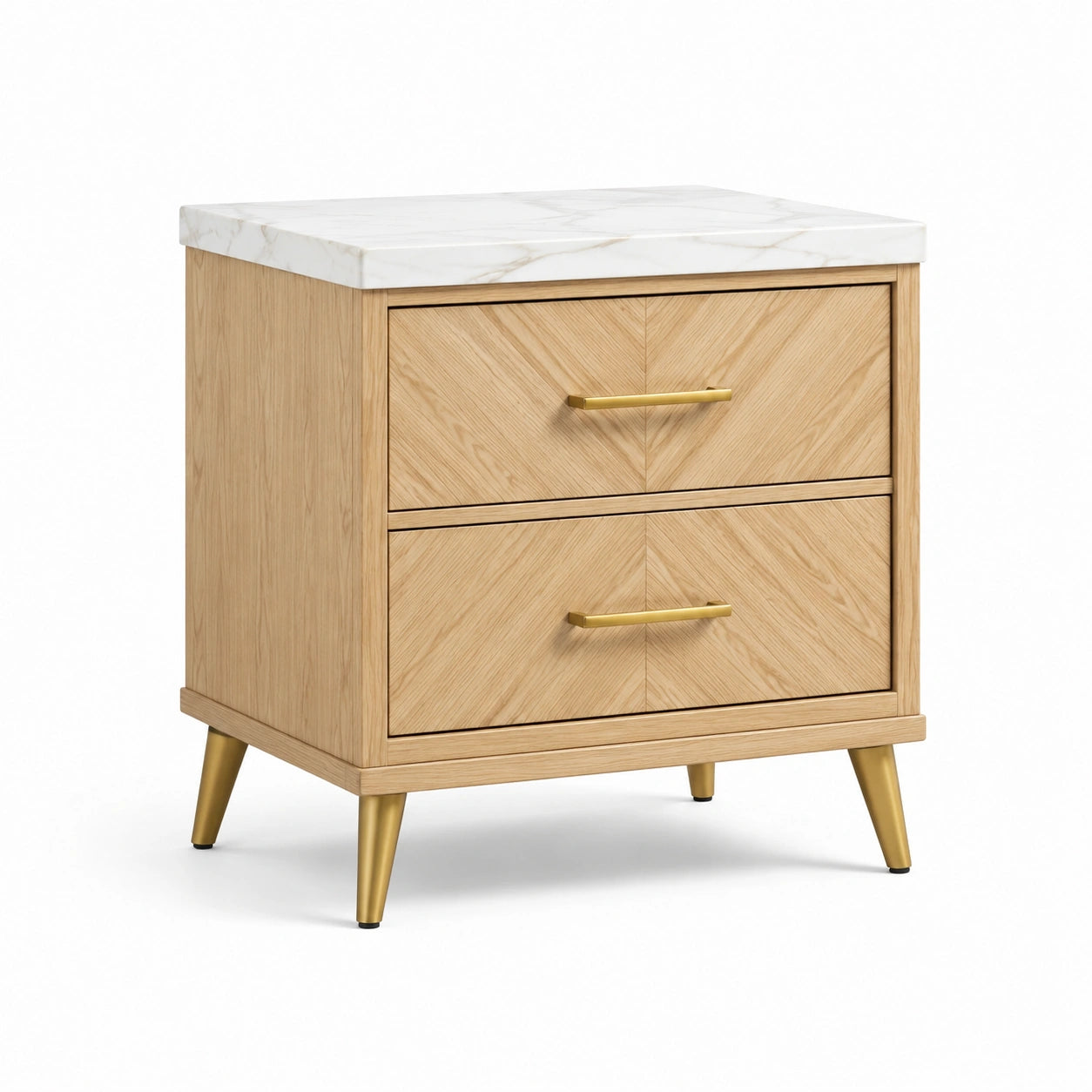 Comodino in Legno e Marmo con Gambe in Metallo 48x40x60 cm
