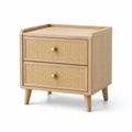 Comodino in Legno di Quercia e Rattan con 2 Cassetti