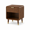 Comodino in legno di noce con gambe in metallo dorato