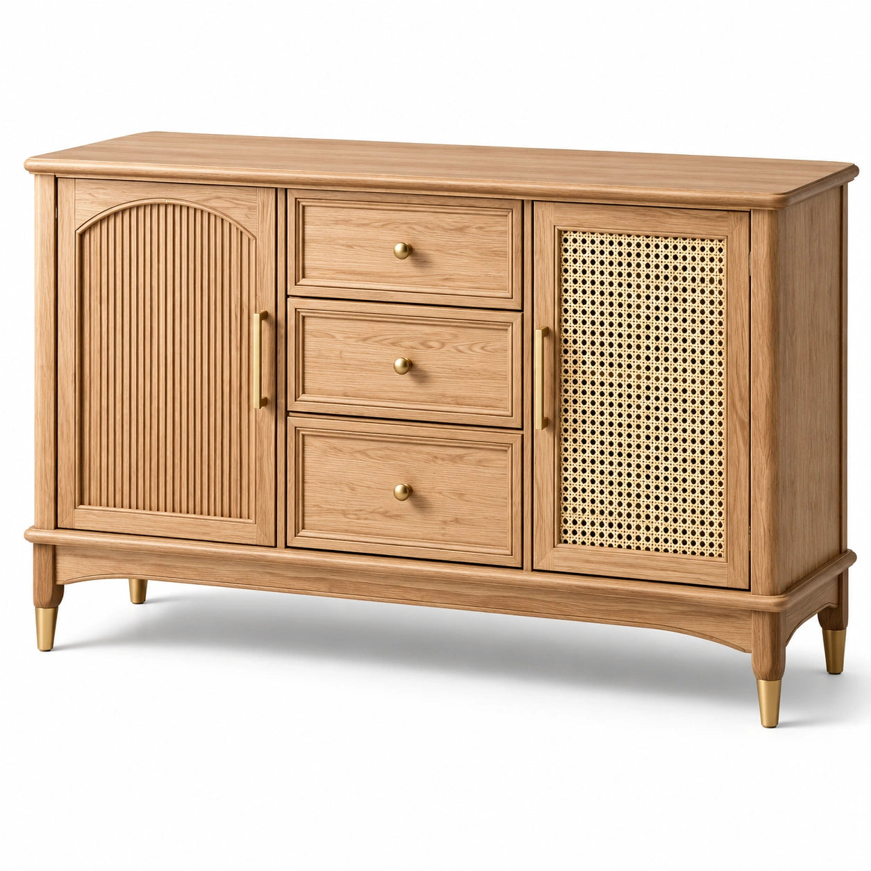 Credenza in Legno di Quercia con Ante in Rattan