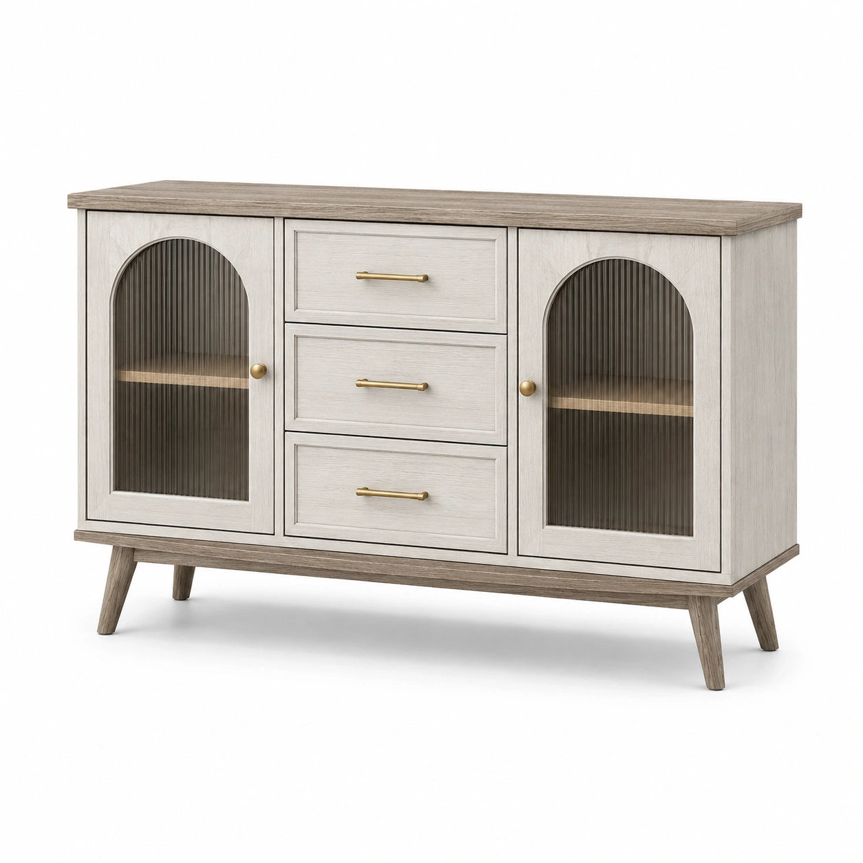 Credenza in legno con ante in vetro temperato e cassetti