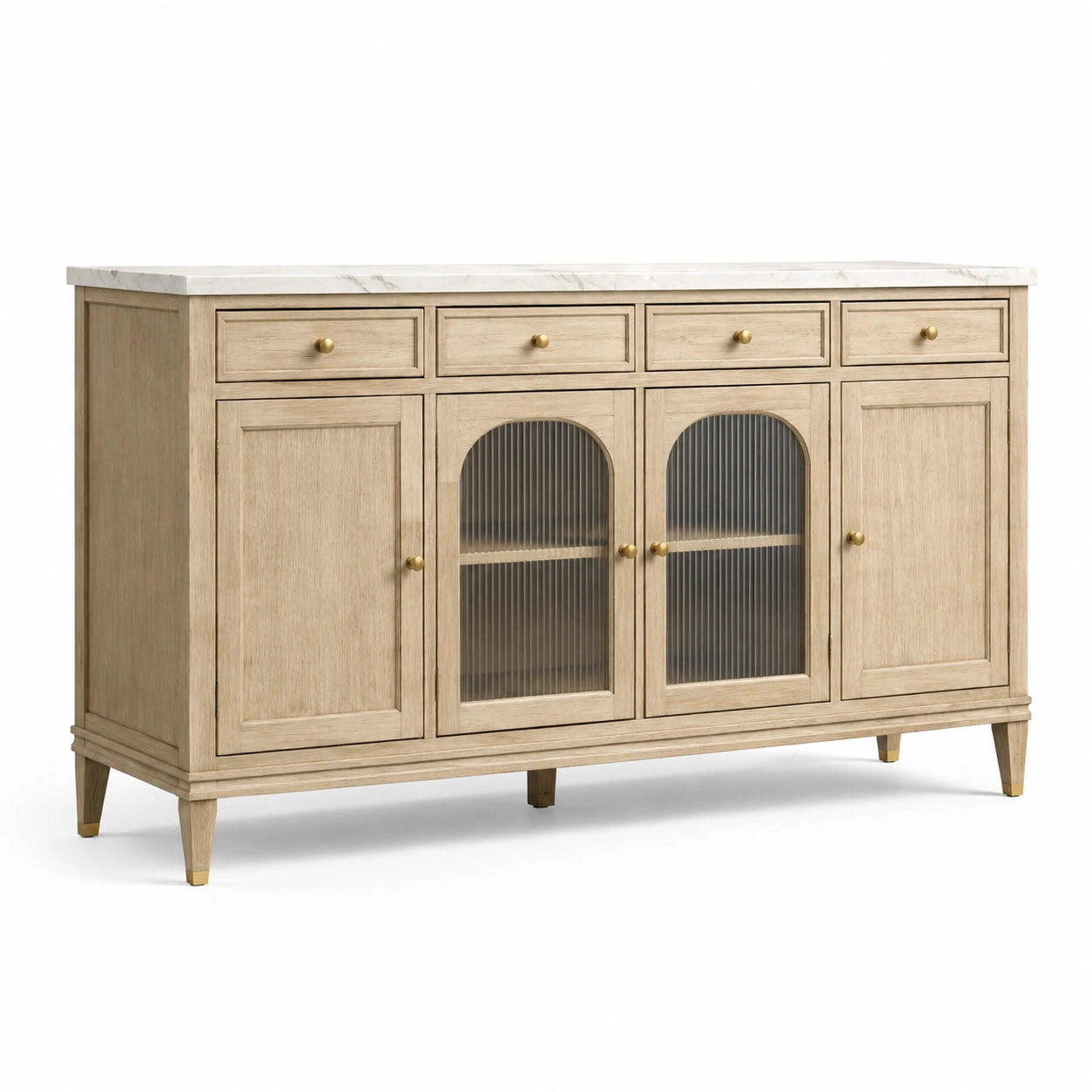 Credenza in legno di quercia con vetro scanalato e marmo