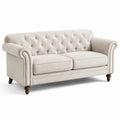 Divano a 2 posti in tessuto beige con gambe in legno
