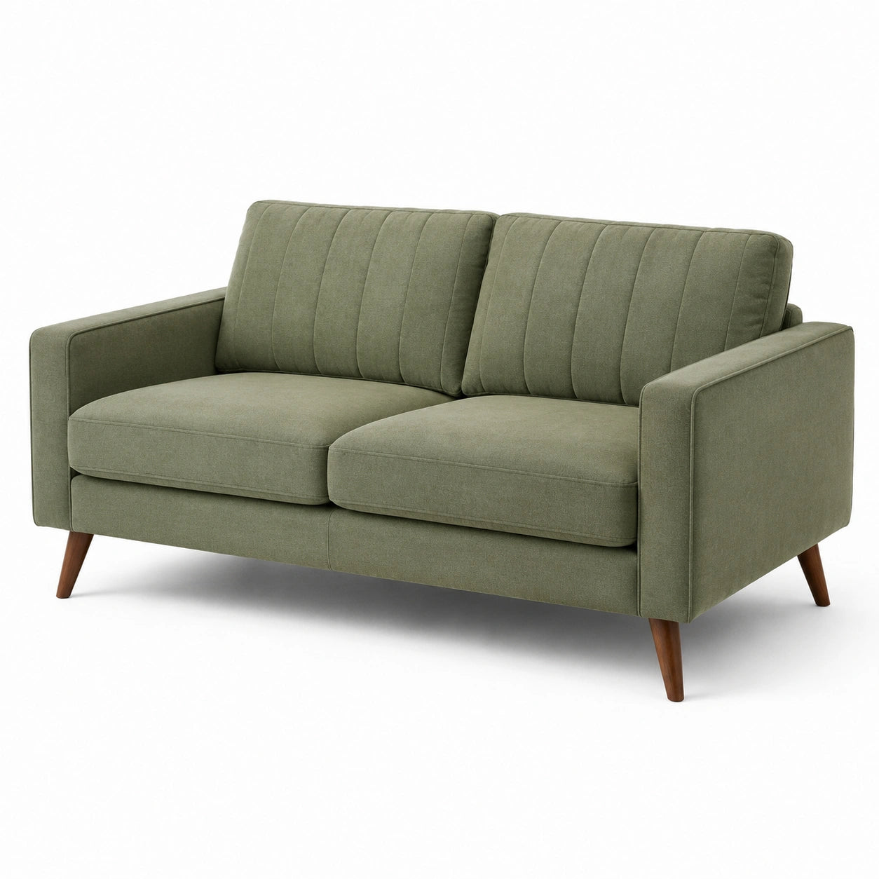Divano 2 posti in tessuto verde con gambe in legno
