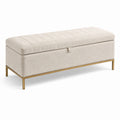 Panca contenitore in tessuto beige e metallo