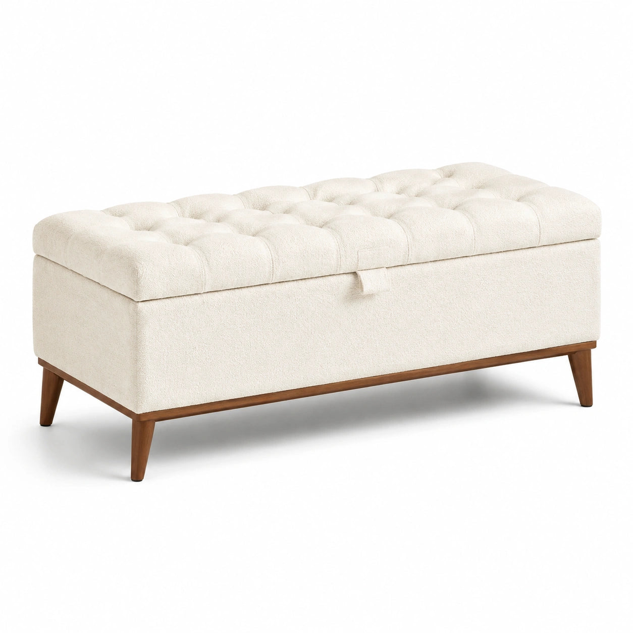 Panca contenitore in legno e tessuto poliestere beige