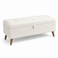 Panca contenitore tessuto bouclé bianco base legno 100x40x45 cm
