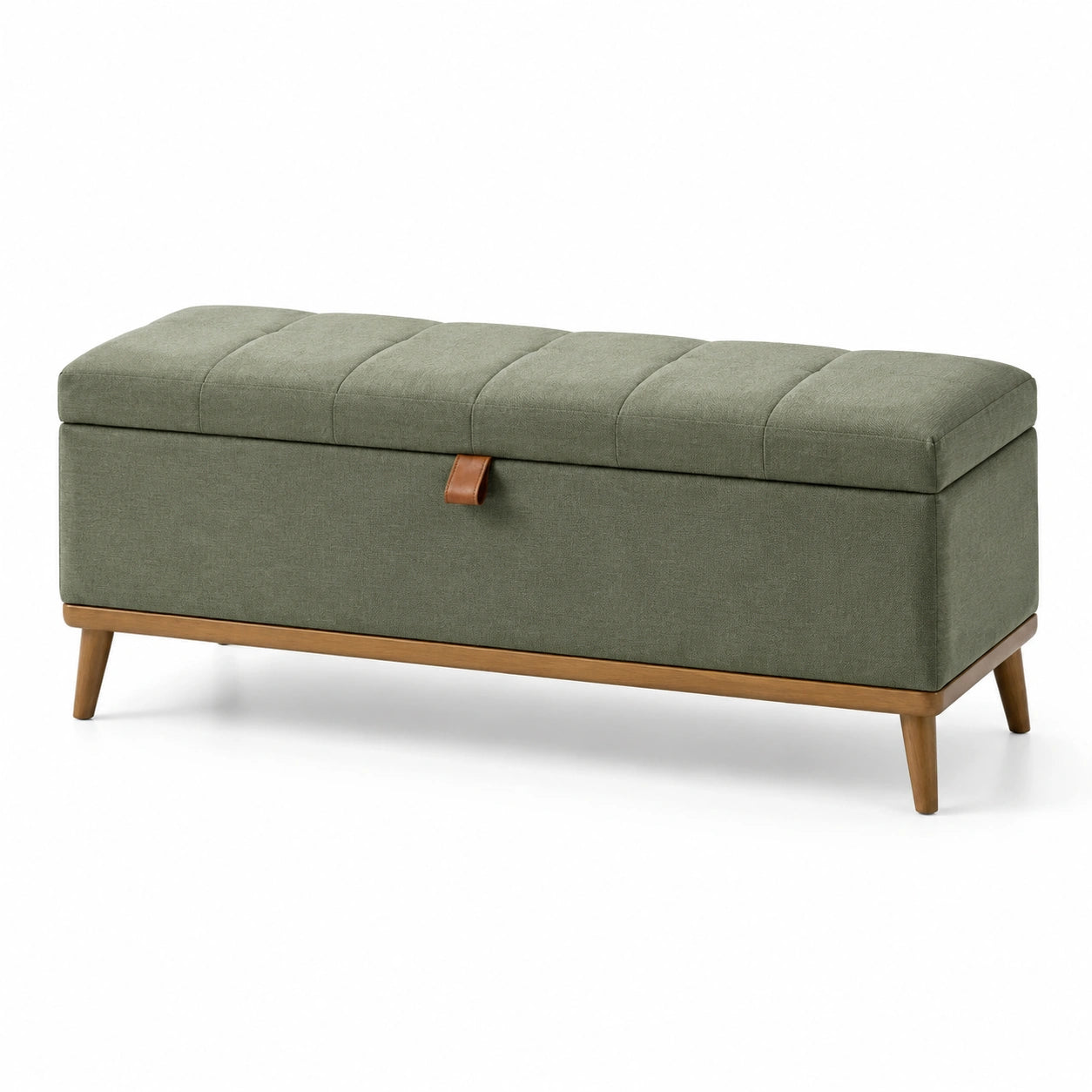 Cassapanca verde in tessuto e legno 120x40x45 cm