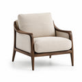 Poltrona beige in tessuto con struttura in legno
