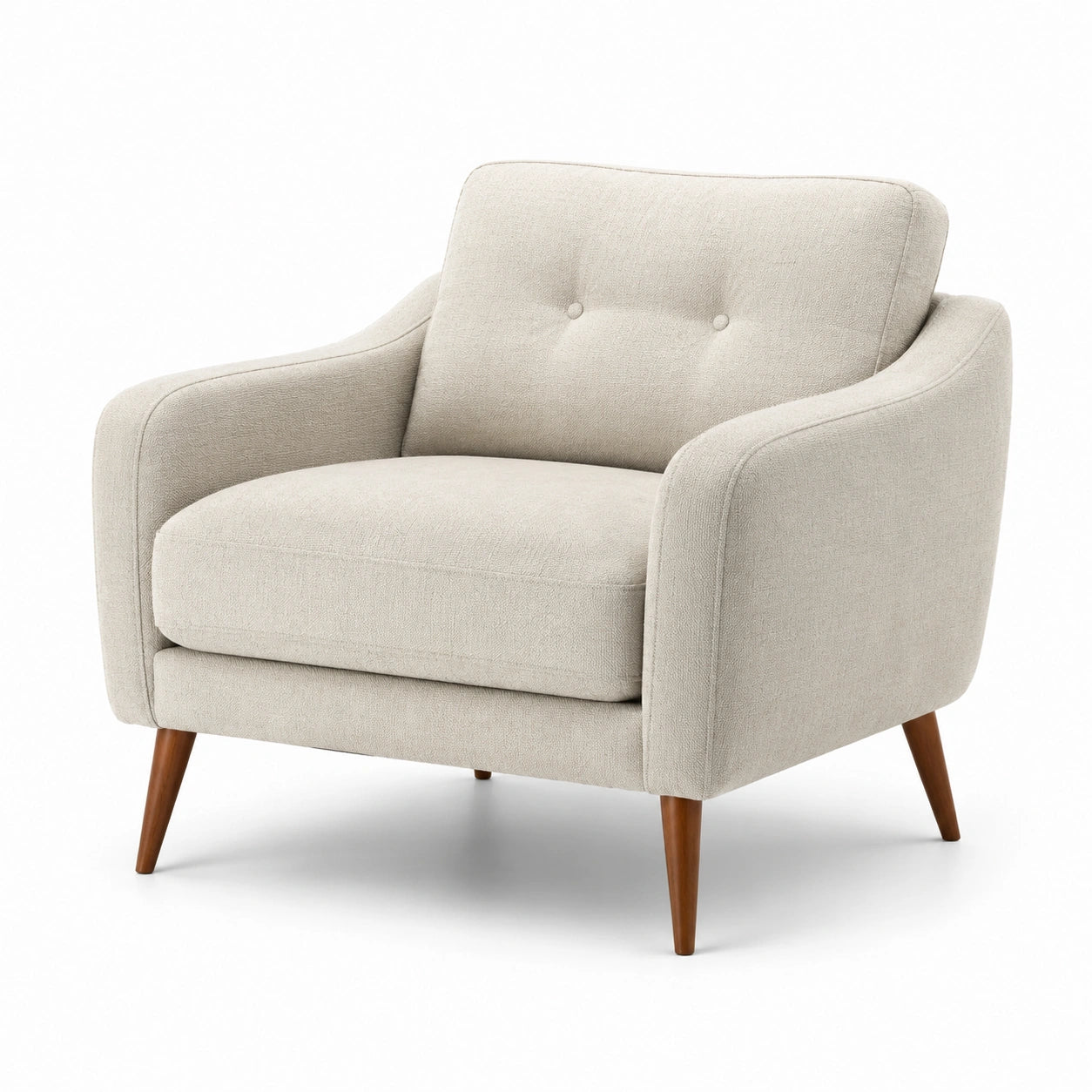 Poltrona crema in tessuto poliestere con gambe in legno