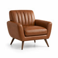 Poltrona in Pelle PU Marrone con Gambe in Legno Massello